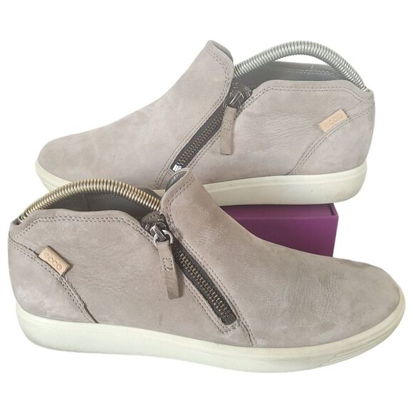 ECCO Womens Soft 7 Low Bootie Grey Leather Zip Sneaker Comfort Shoes EU 41 EW - Picture 3 of 11